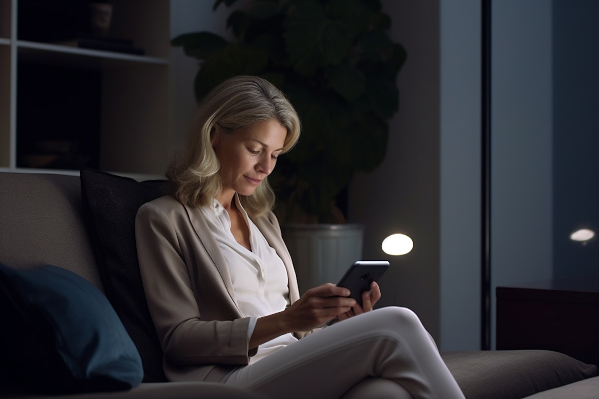 Kvinna administrerar sin domän via mobilen i en trygg och smidig lösning för domänhantering.